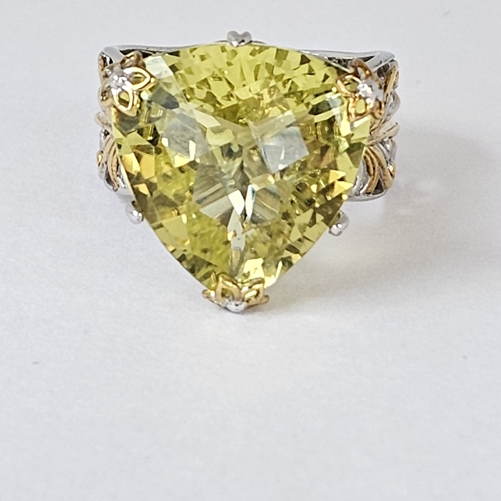 Genuine Ouro Verde Quartz  Palladium Sterling Silver & 18k Ring Sz 7!